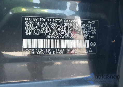 2004 Lexus Ls 430 from USA, damaged, VIN JTHBN36F640126682